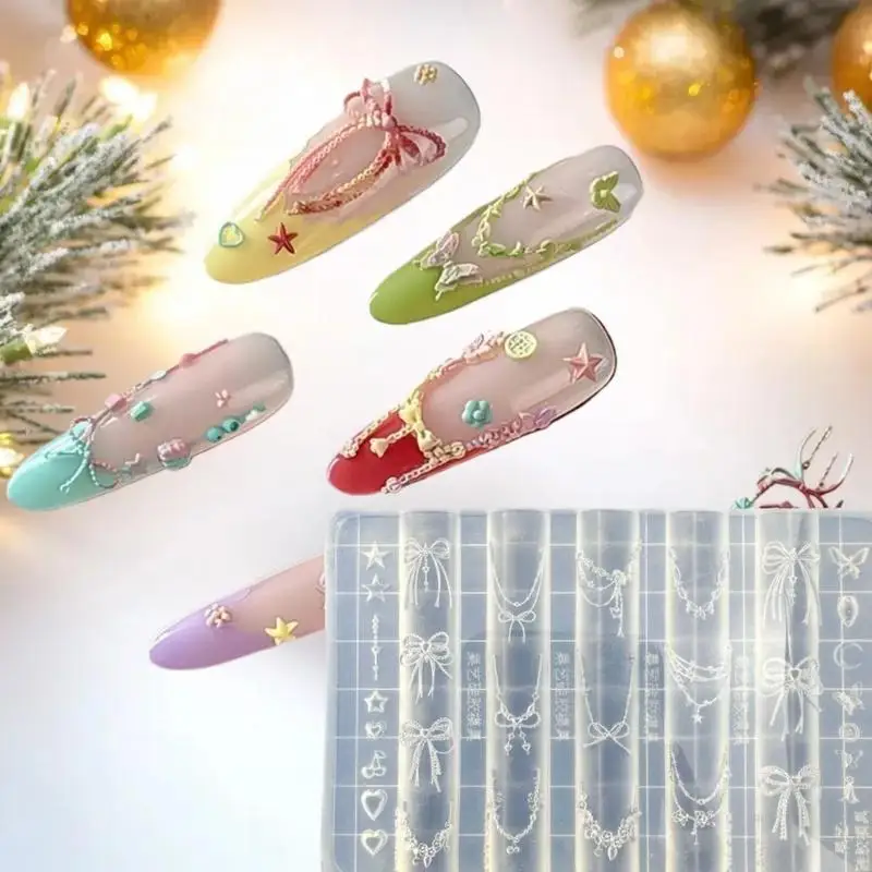Stunning DIY Nail Art Shop: 3D Silicone Nail Molds with Dragons Bone, Star Chain, Bowknot Prints