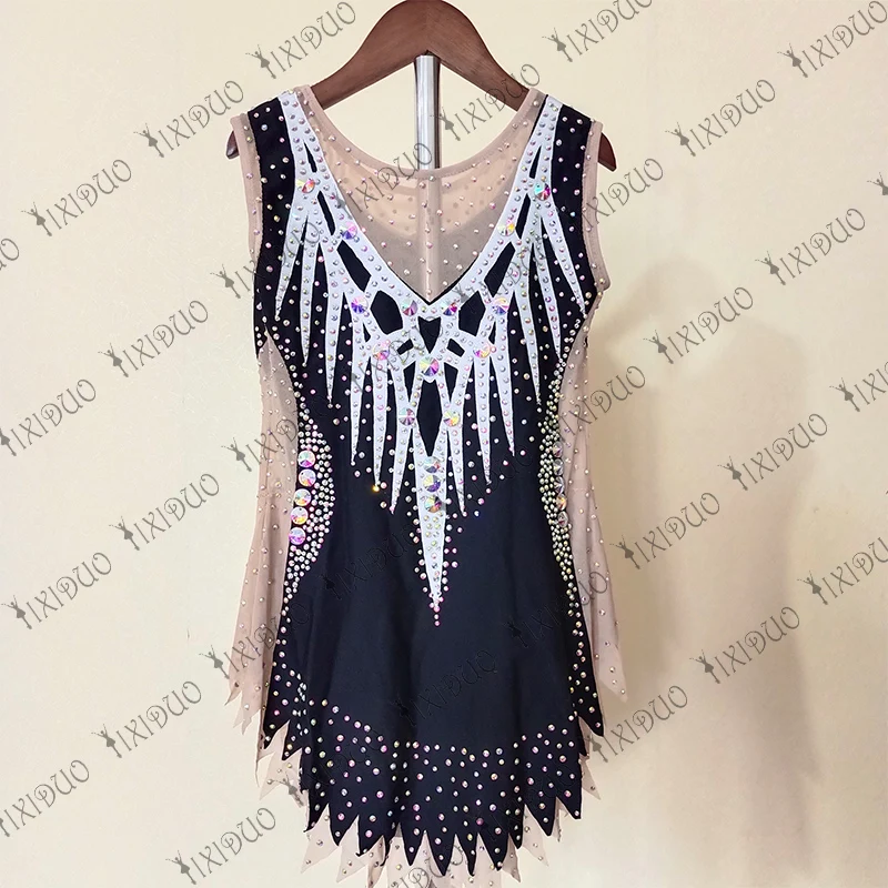 Rhythmic Gymnastics Leotards Sleeveless Competition Artistic Gymnastics Black Spandex High Elasticity Handmade Performance Wear