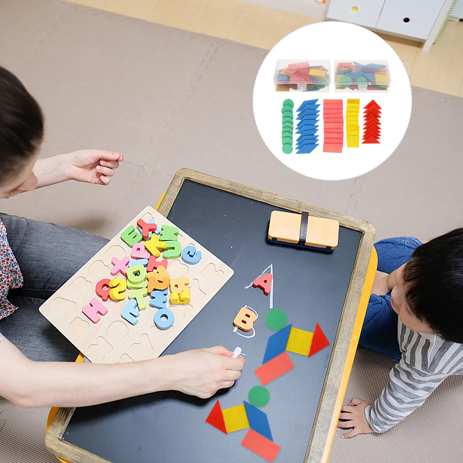 2 Sets 100 Stück Holzform Spielzeug Baby Entwicklung Lernhilfen Mathe Lernwerkzeug Sicher Leicht