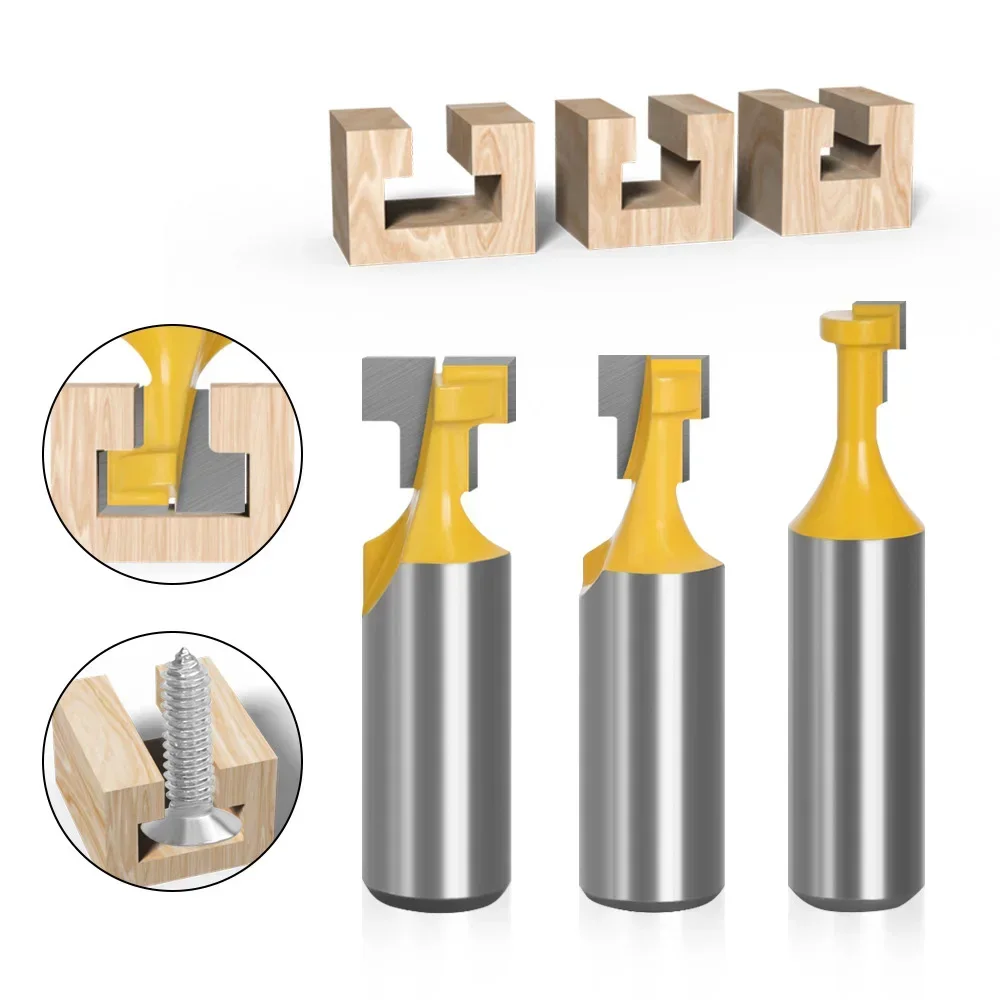 1PC 8mm 6mm 1/4" Shank T-Slot Keyhole Cutter Wood Router Bit Carbide Cutter For Wood Hex Bolt T-Track Slotting Milling Cutters