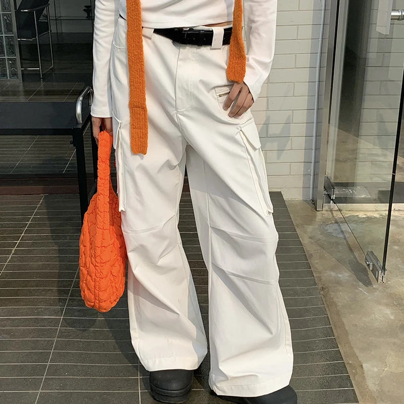 

New 2024 Women Trendy Multi Pocket Cargo Pants Autumn Casual Wide-leg Patchwork Solid Loose High Street Chic Stunning Fashion