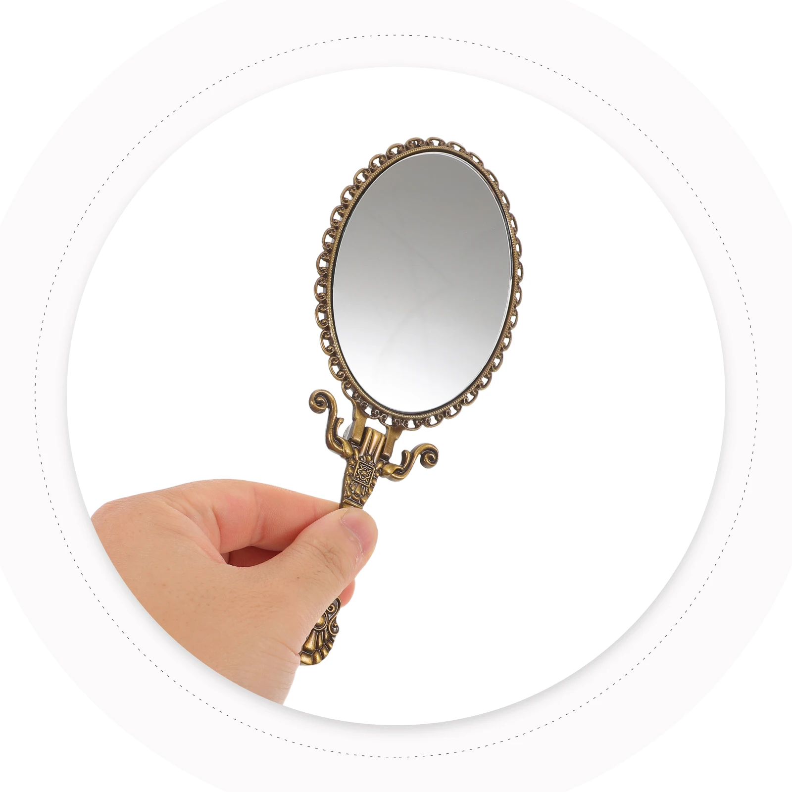 

2Pcs Vintage Folding Makeup Mirrors Portable Retro Handheld Mirrors Compact Clear Reflection Travel Vanity Mirror