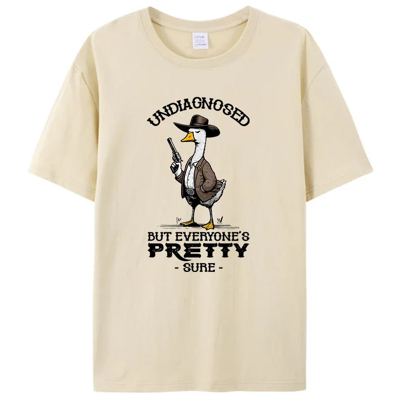 Undiagnosed But Everyone's Pretty Sure Funny Cowboy Goose Men's T-Shirt Cotton Short Sleeve Tees Shirts Fashion Graphic Y2k Tops