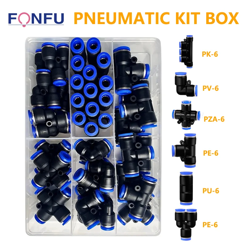 51 PCs Boxed PU-6/PE-6/PZA-6/PY-6/PV-6/PK-6 Pneumatic Connectors Kit 6mm Outer Diameter of The Hose Pipe Tube Air