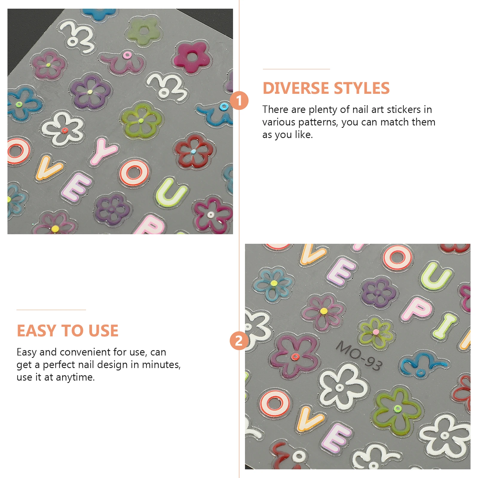 

6 Sheets Embossed Nail Art Stickers Flowery Daisy Decals Jelly Cute Floral Full Colorful Small