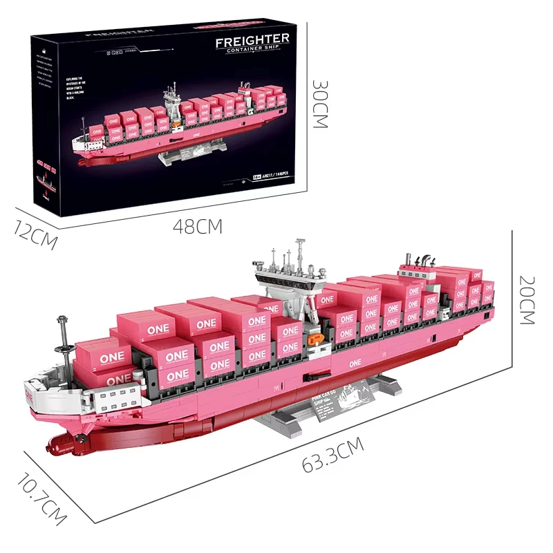 1446 Uds. Contenedor rosa creativo océano va un recipiente de transporte Kit de bloques de construcción barcos de carga modelo juegos de ladrillos juguete chico regalo MOC