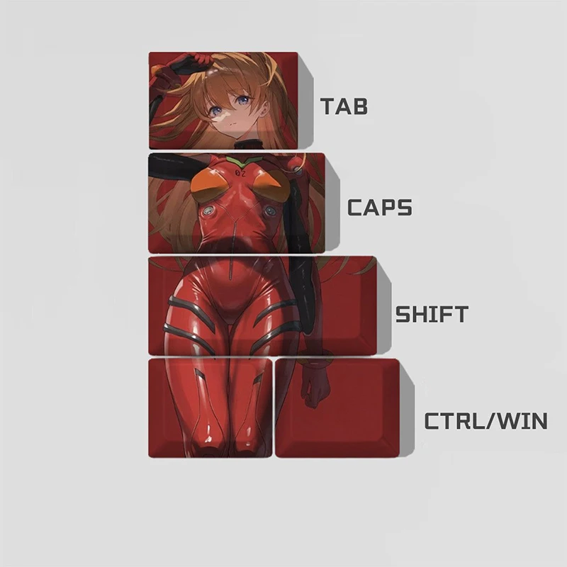 Teclas de Anime EVA Asuka Shikinami Langley, Juego de Teclas Personalizadas para Teclado Mecánico, Decoración de Teclado para Cosplay y Juegos, Regalos Perfectos para Fans