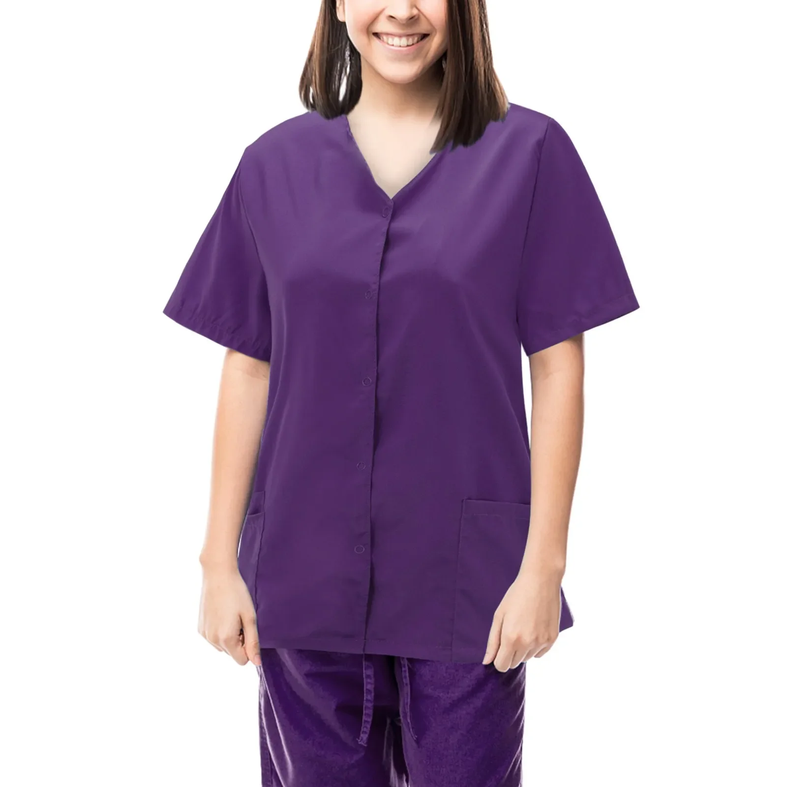 

Solid Nursing Uniform Women Tops Short Sleeve Work Uniform Irregular Collar Pockes Blouse Nurse Uniforms Accessories Clothes