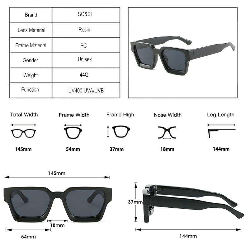 SO&EI Fashion Square Frauen Luxus Sonnenbrille Retro Marke Designer Männer Trend Leopard Blau Grün Sonnenbrille Shades UV400 – Detail 5