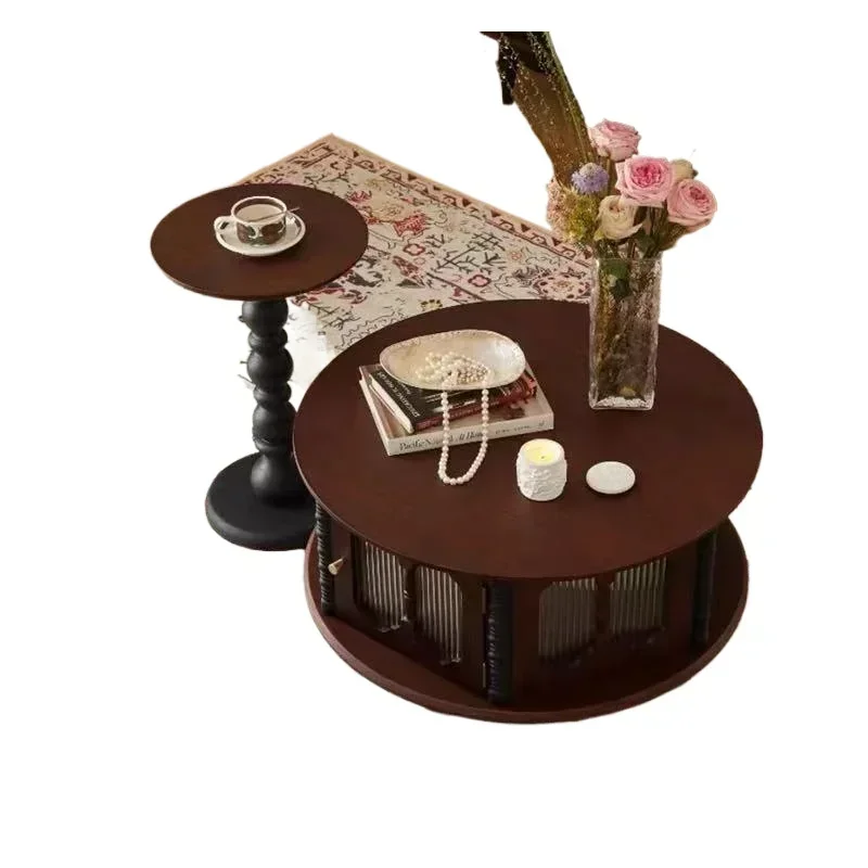

Retro solid wood coffee table combination small apartment living room home high-end sense medium antique round low table