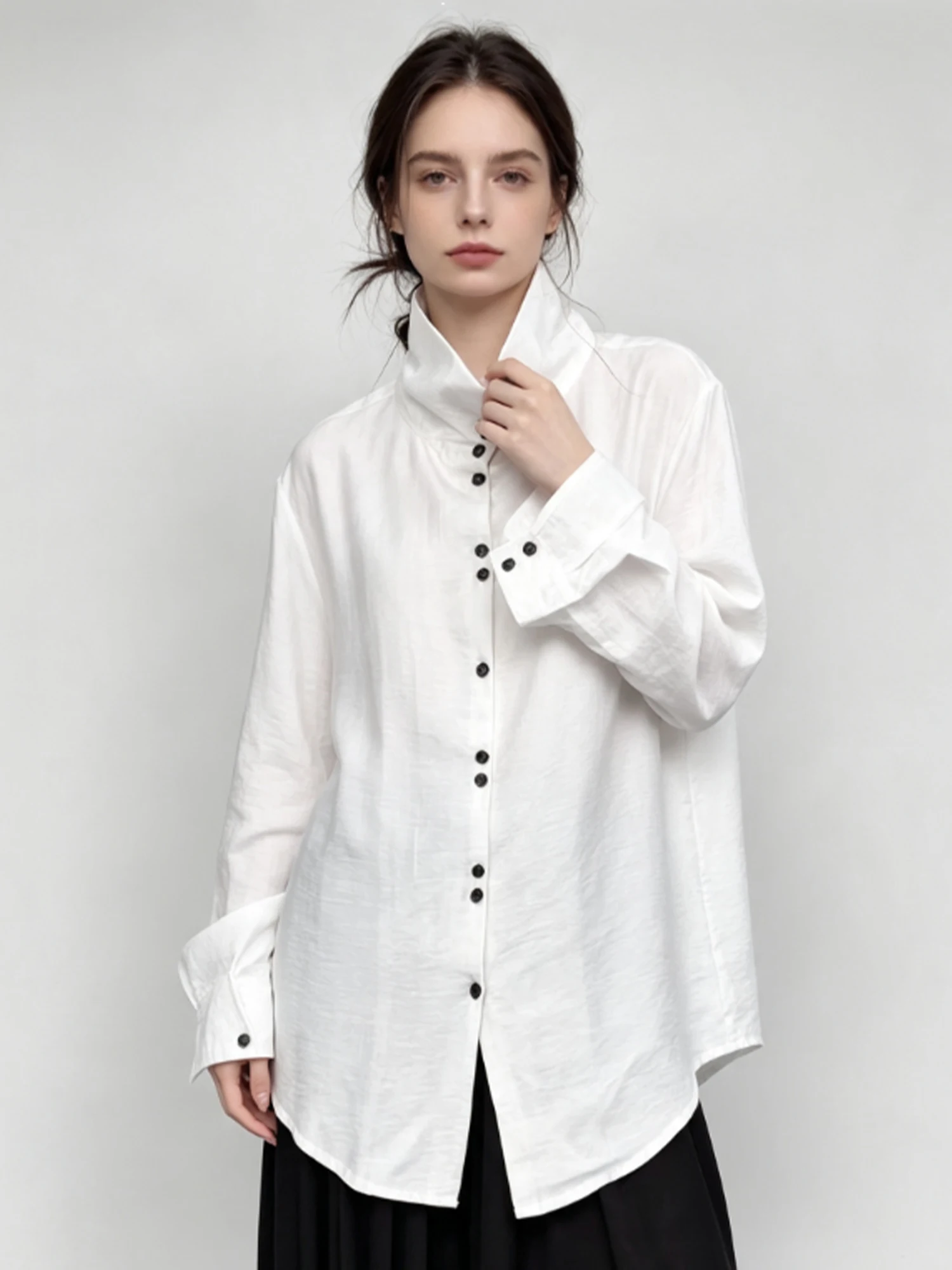 Women's White Blouses and Shirts Y2k Gyaru Japanese Long Sleeve Blouse Elegant Vintage Turtleneck Shirt for Women Spring Autumn