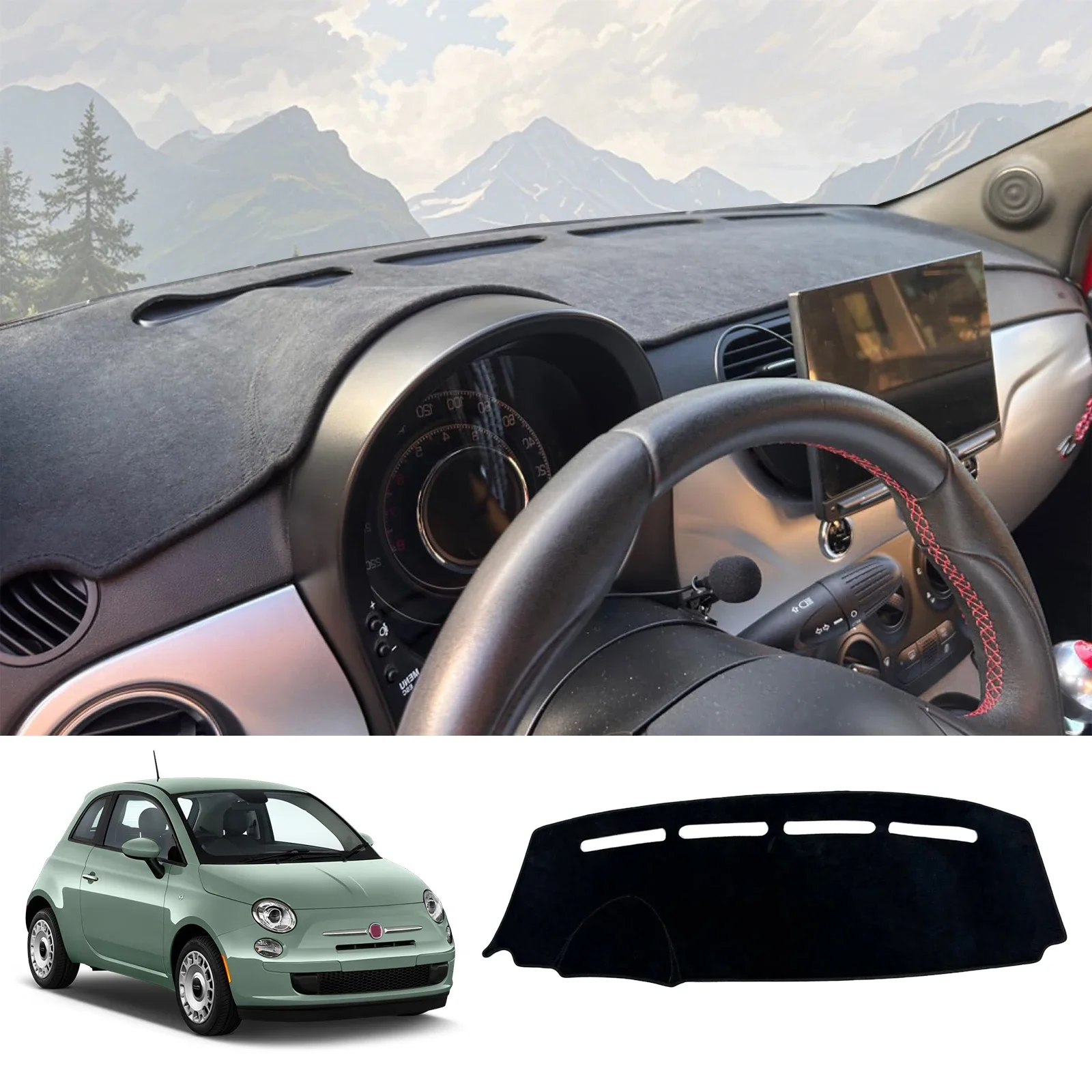 

Car Dashboard Cover Pad for Fiat 500 2008-2023 for Abarth 595 2012-2023 Dashmat Dash Mat Anti-Slip Sunshade Protective Carpet