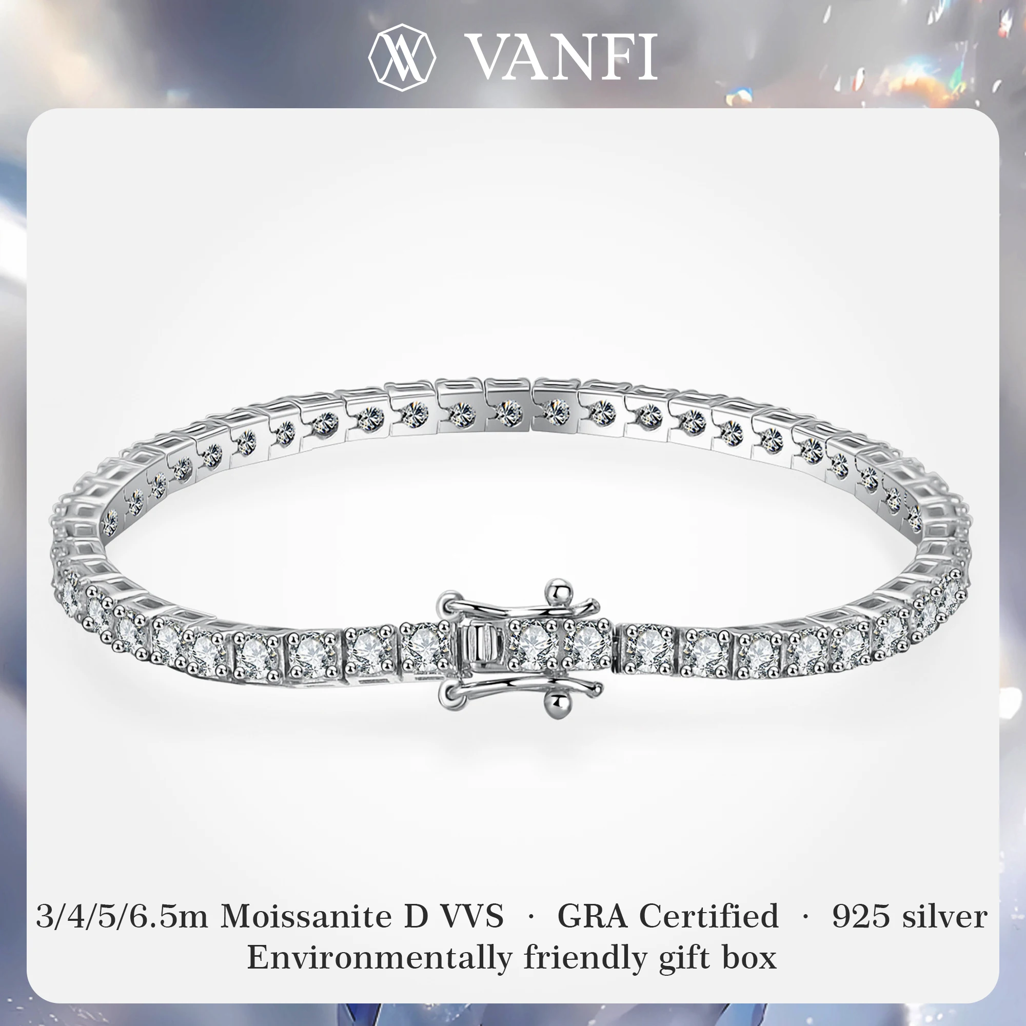 

Kfvanfi Moissanite Tennis Chain S925 Silver Women's Bracelet Hip Hop Men's Bracelet Platinum 18K Gold Rose Gold Shining Luxury