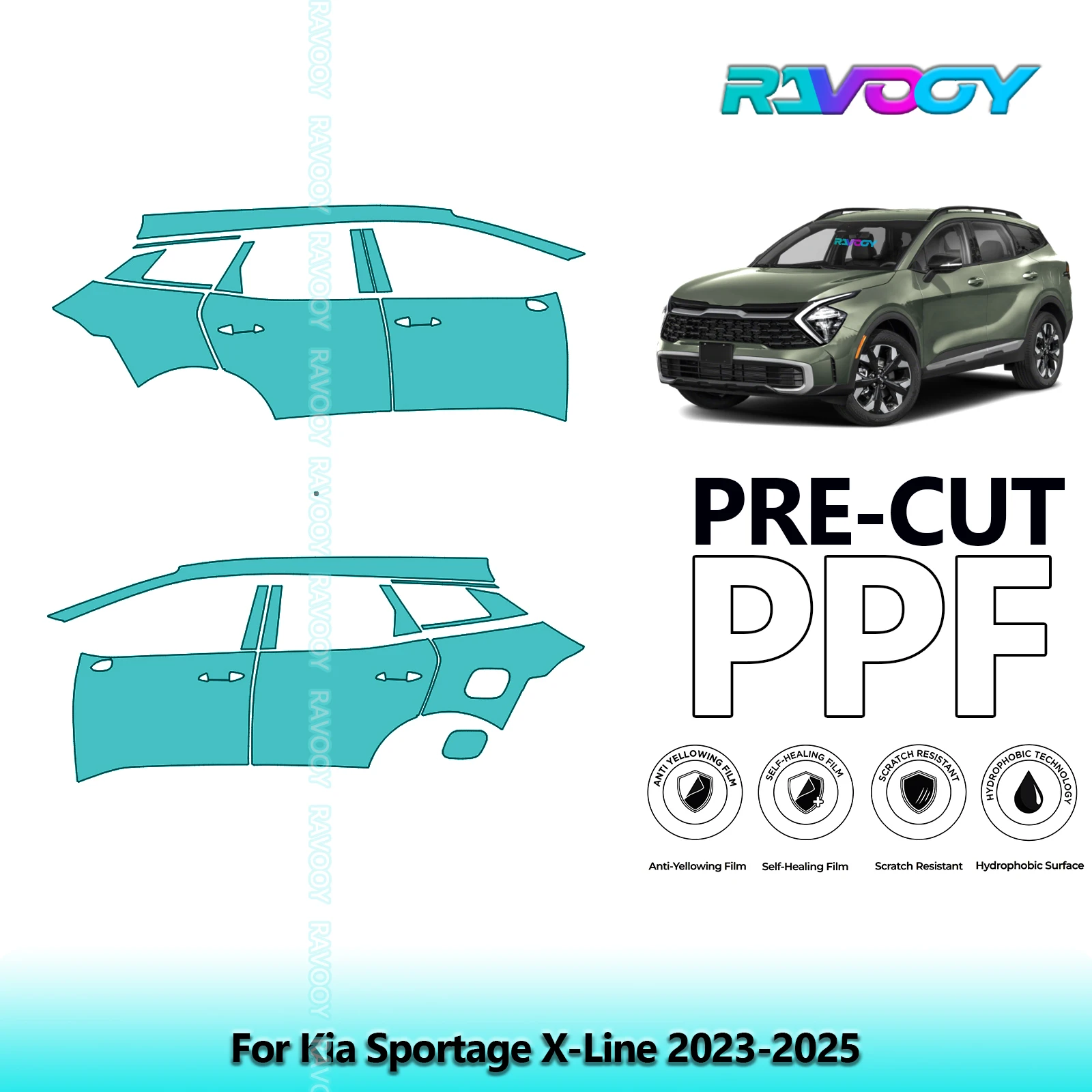 

For Kia Sportage X-Line 2023-2025 8.5mil Clear Matte Pre-Cut PPF Door & A/B Pillar Kit TPU Paint Protection Film Set