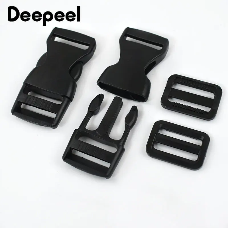 1Set 25mm Black Webbing Plastic Release Buckle Tri-Glide Sliders Clasp Bag Strap Seat Safety Belt Adjust Buckles DIY Accessories