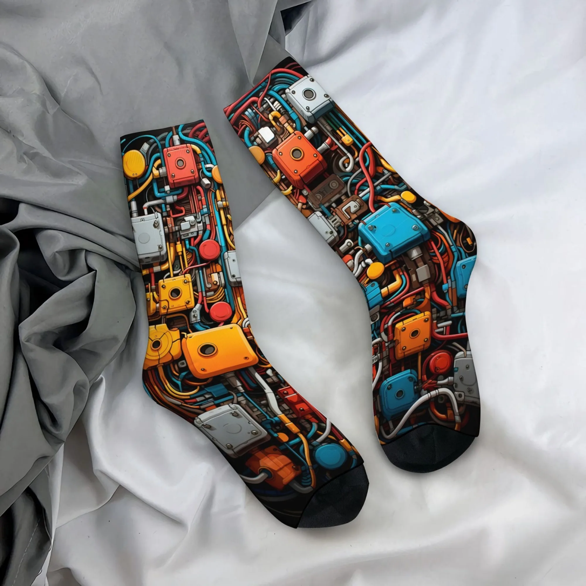 Cyberpunk Mechanical Circuitry All-over Print Men's Mid-calf Socks Soft Breathable Comfortable Tech-savvy and Trendy Fashion