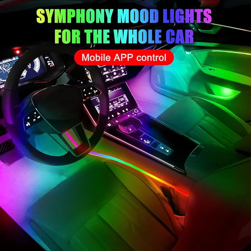 18 In 1 Neon Car Interior Led Lights Acrylic Guide Fiber Back Car Ambient Lights RBG 64 Colors Decoration Atmosphere Lamp