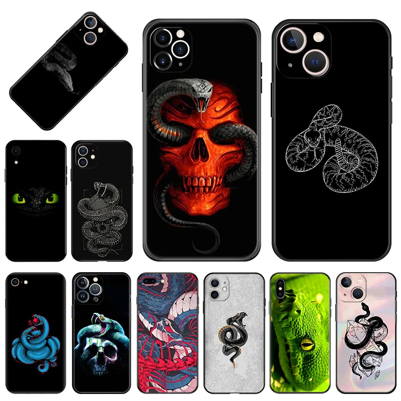 Soft Phone Cases For iPhone 14 15Pro 13 Pro Max 12 11 Mini 7 8 15 6 6S Plus SE XS XR X Snake Skin Print Black Matte Cover