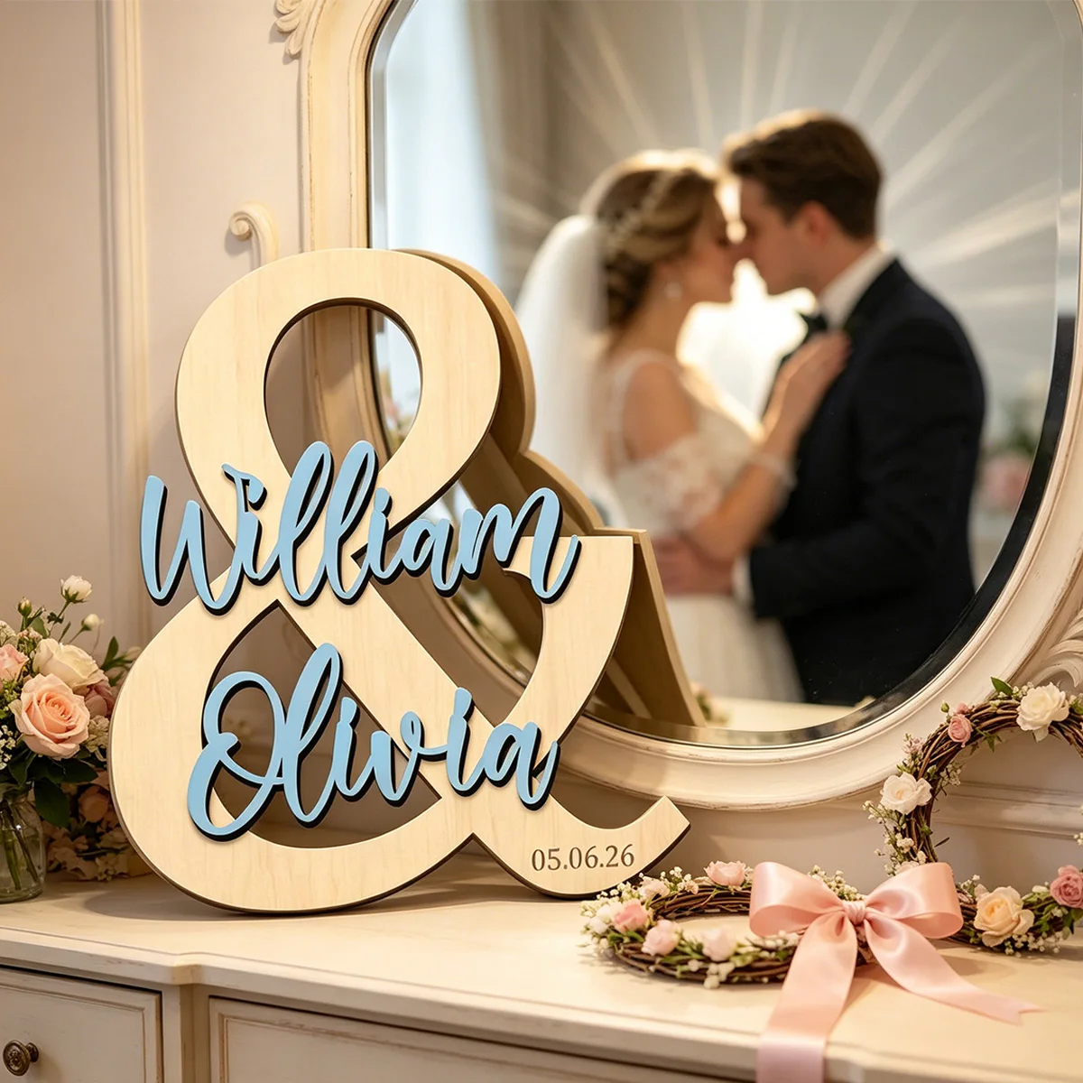 1pc Customizable Wedding Wooden Decoration, Bohemian Style Plaque, Wedding Decoration, Wedding Anniversary Gift