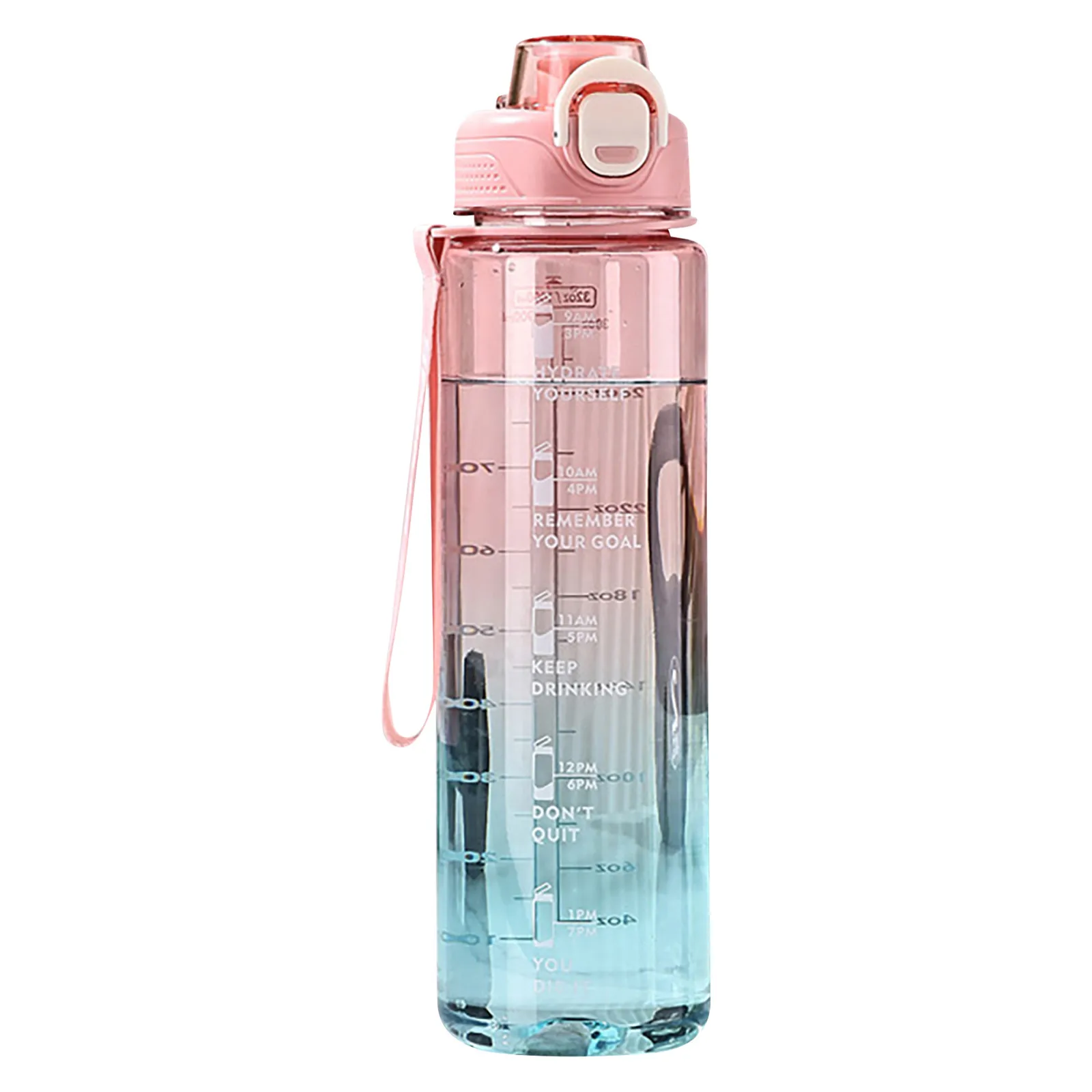 Transparent Sports Water Bottle With Straw Bpa-Free Leak-Proof Motivational Water Bottle With Time Capacity Markings 1000ml