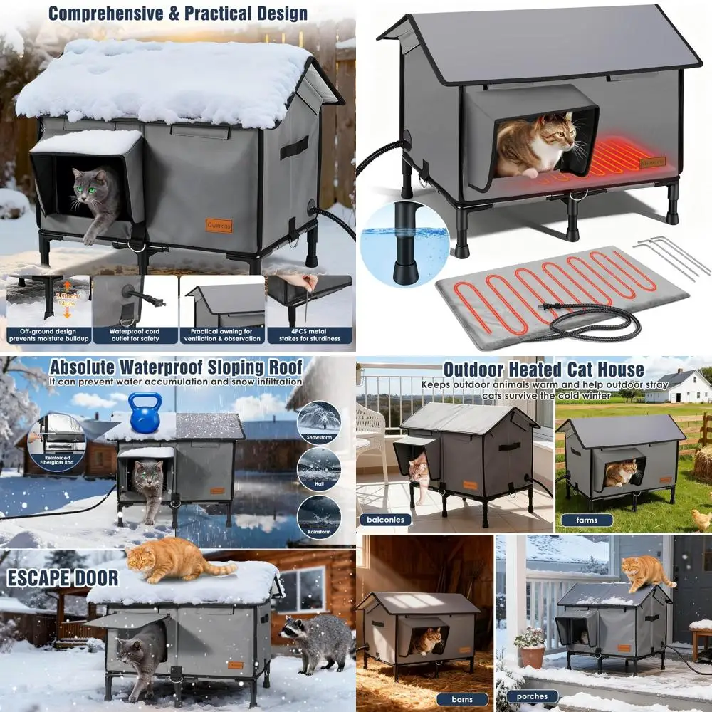 

Большой уличный изолированный кошачий домик с водонепроницаемой тканью и плюшевой подушечкой с подогревом для бродячих кошек
