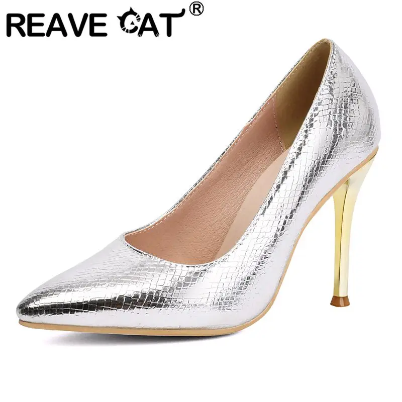 

Туфли-лодочки REAVE CAT Gold для женщин, с острым носком, на тонком каблуке 10 см, без застежек, сексуальные, для свиданий и вечеринок, большие размеры 46, 47, 48, ручная работа.