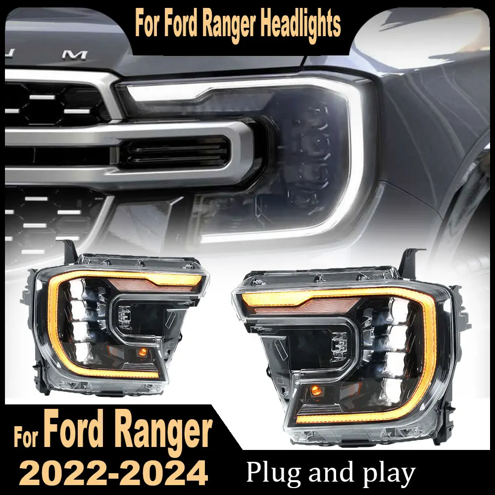 

Car Front Lights For Ford Ranger Raptor T9 LED Headlight 2022 2023 2024 Accessories Modified DRL Turn Signal Headlamp Assembly