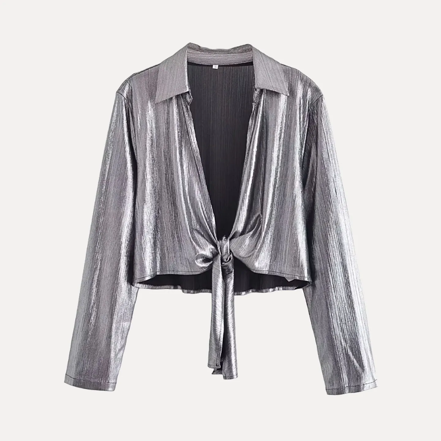 

Faionable Texture irt for Women Summer 2025 Versatile Personali Knot Decor Breathable Polyester Long Sve V-Ne