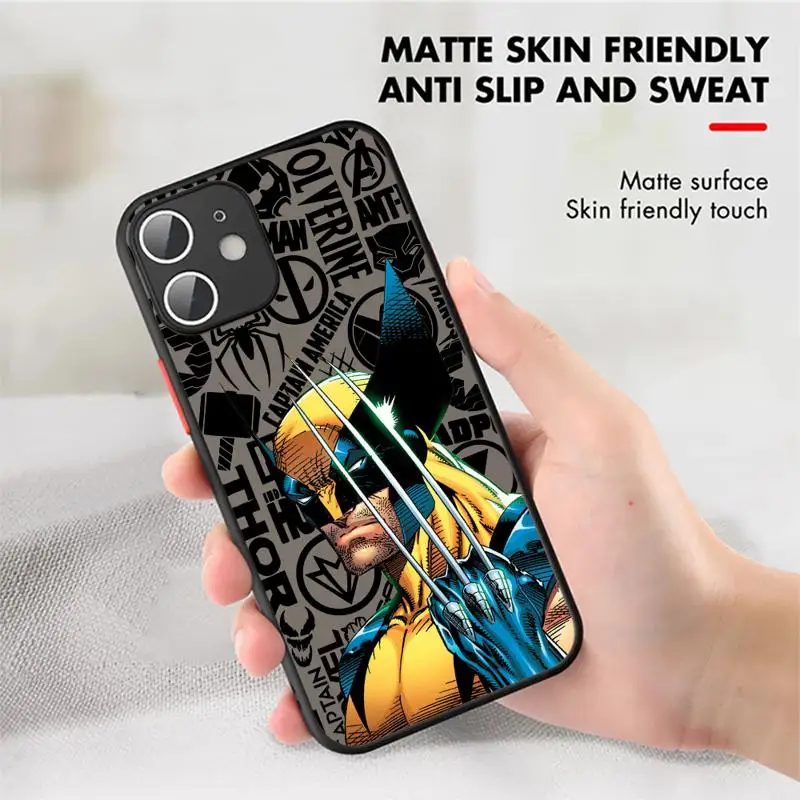 Matte Phone Case for Apple iPhone 15 14 13 12 11 pro Max 13 12 Mini XS XR X 7 8 6 6S plus Marvel Wolverine Captain America Cover