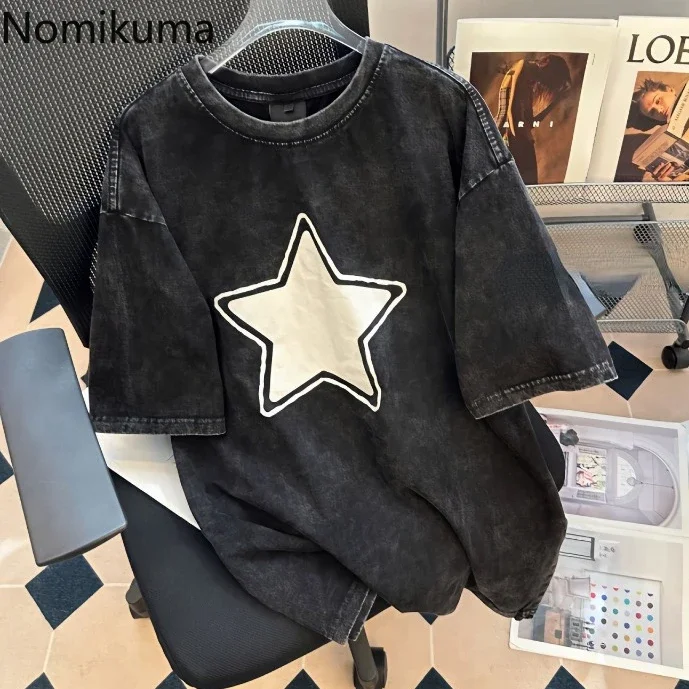 Vintage Tshirts Women\'s Clothing Star Print Short Sleeve O-neck Tees Oversized Tops Y2k T Shirt Casual Fashion Harajuku T-shirt