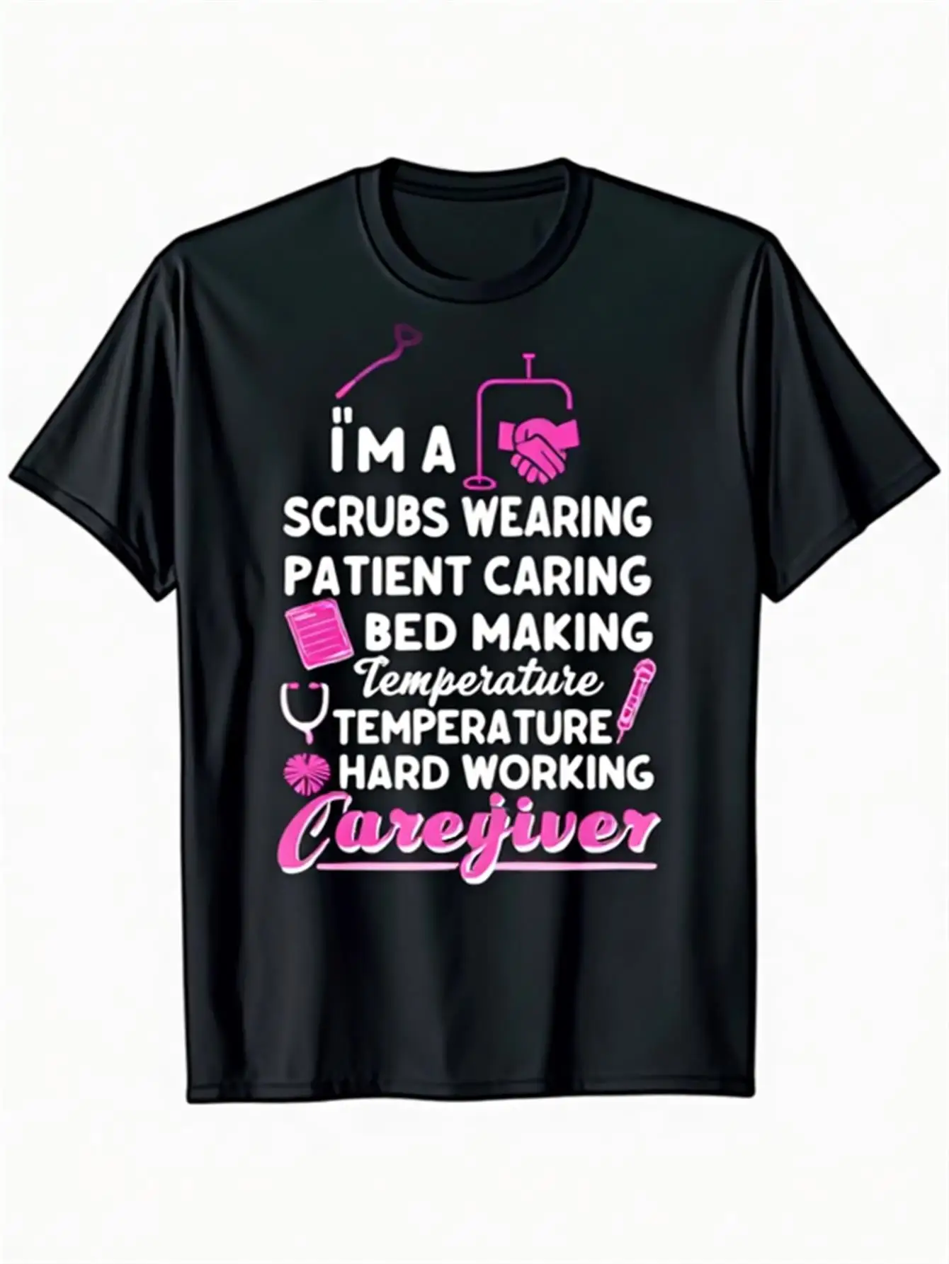 

Men's Caregiver Nurse Workwear Style T-Shirt, 100% Cotton, Medical-Themed Design with Patient Care and Nursing Text, Short-Sleeved, Round-Neck, Casual Workwear, Ideal Gift for Healthcare Professionals, for Nurses and Cns