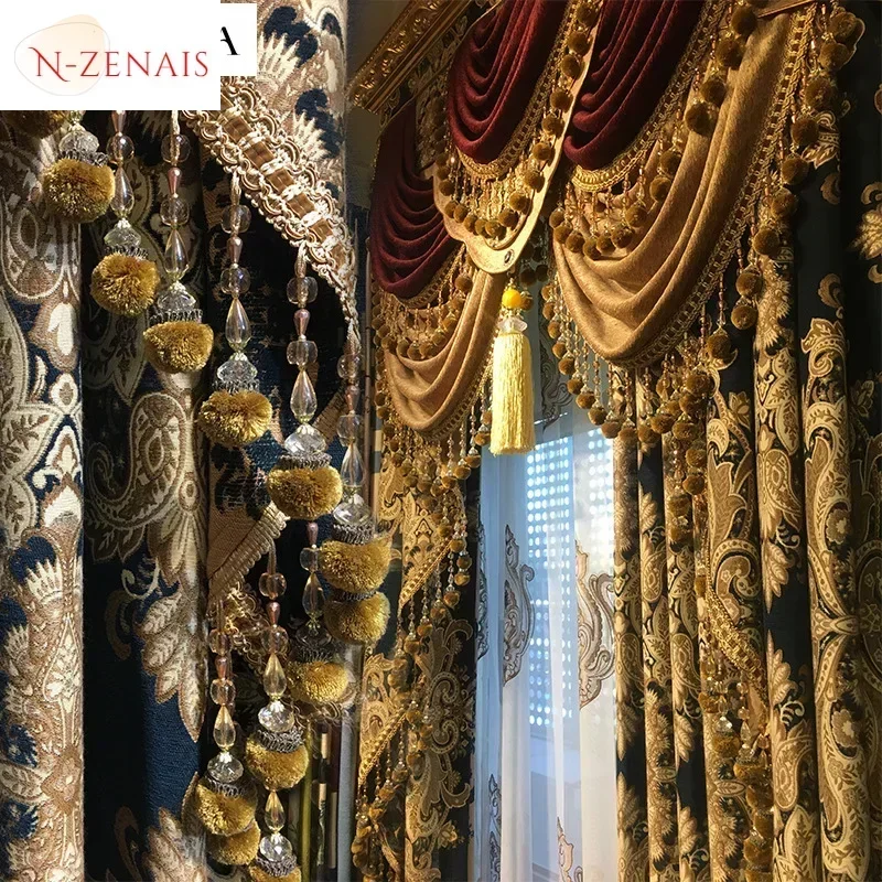 

European Palace Thick Chenille Curtains for Living Room Bedroom Embroidered Blackout Luxury Villas Elegant Window Valance Tulle