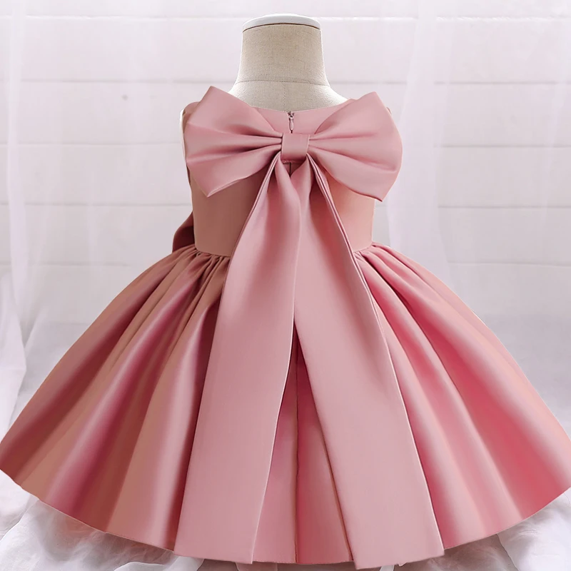 Baby Big Bow Dresses for Girls 2024 Solid Toddler Girls Birthday Princess Dress Elegant Kids Formal Prom Gown for 1 to 5 Year