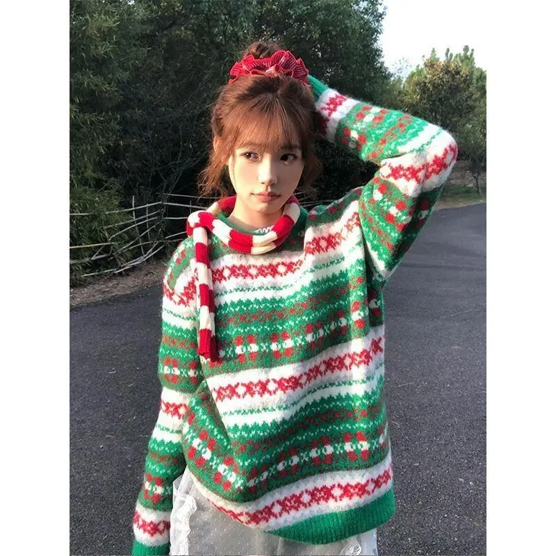 

Christmas Fair Island Sweater Women's Autumn/winter New Style American Retro Long Sleeve Knitted Sweater Loose Lazy Style Hot