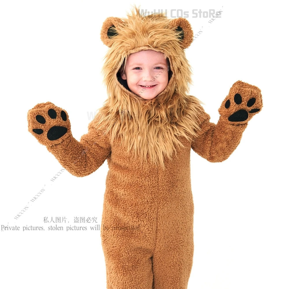Mignon petit Lion Animal roi Kigurumi Costume bébé garçons filles hiver pyjamas combinaison Onesies anniversaire déguisement gants