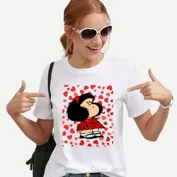 Kawaii Funny Mafalda Graphic Print T-shirt Women Harajuku Aesthetic Clothes White Tops Tshirt 2021 Fashion Casual Female T Shirt