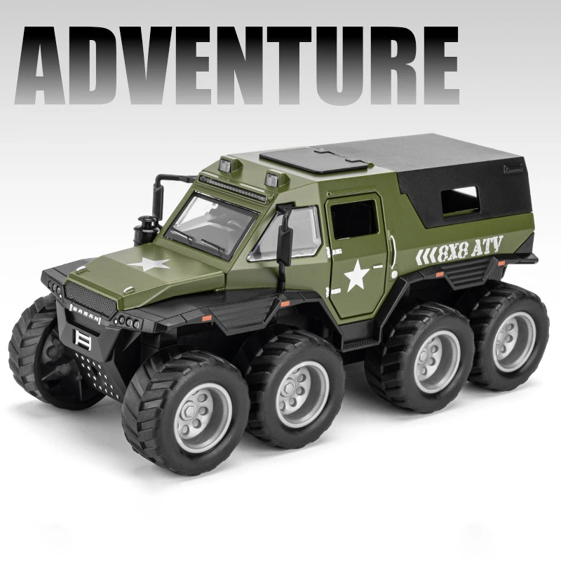 1:32 Russia Avtoros Shaman 8x8 ATV Armored Alloy Diecasts & Toy Vehicles Metal Toy Car Model Sound and light Collection Kids Toy