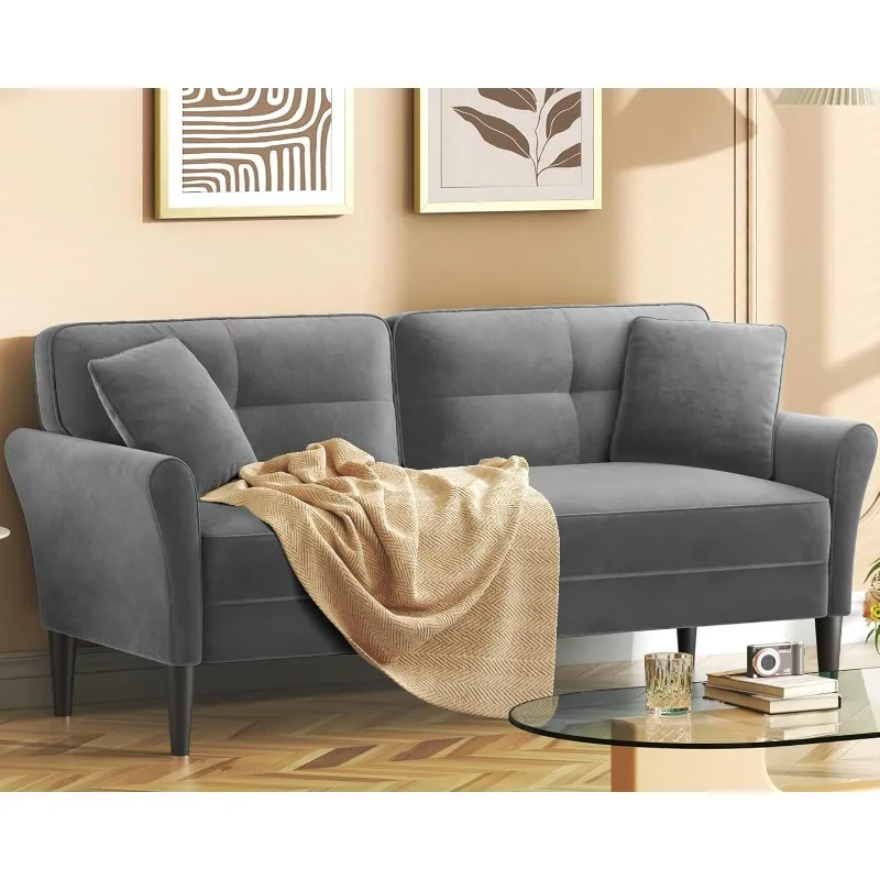 69” Gray Sofa, Chaise Lounge, Living Room Sectional, Living Room Comfort Sectional, 3 Minute Tool-Free Quick Assembly