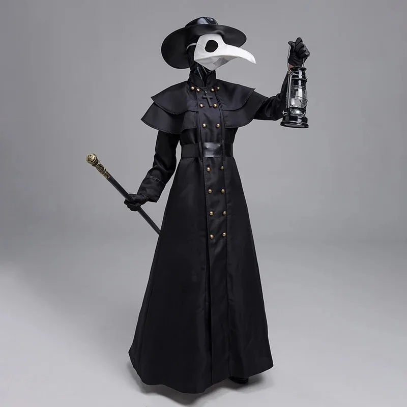 Plague Doctor Medieval Steampunk Robe Halloween Costume for Women Carnival Gothic Christ Cross Witch Cosplay Priest Wizard Mask
