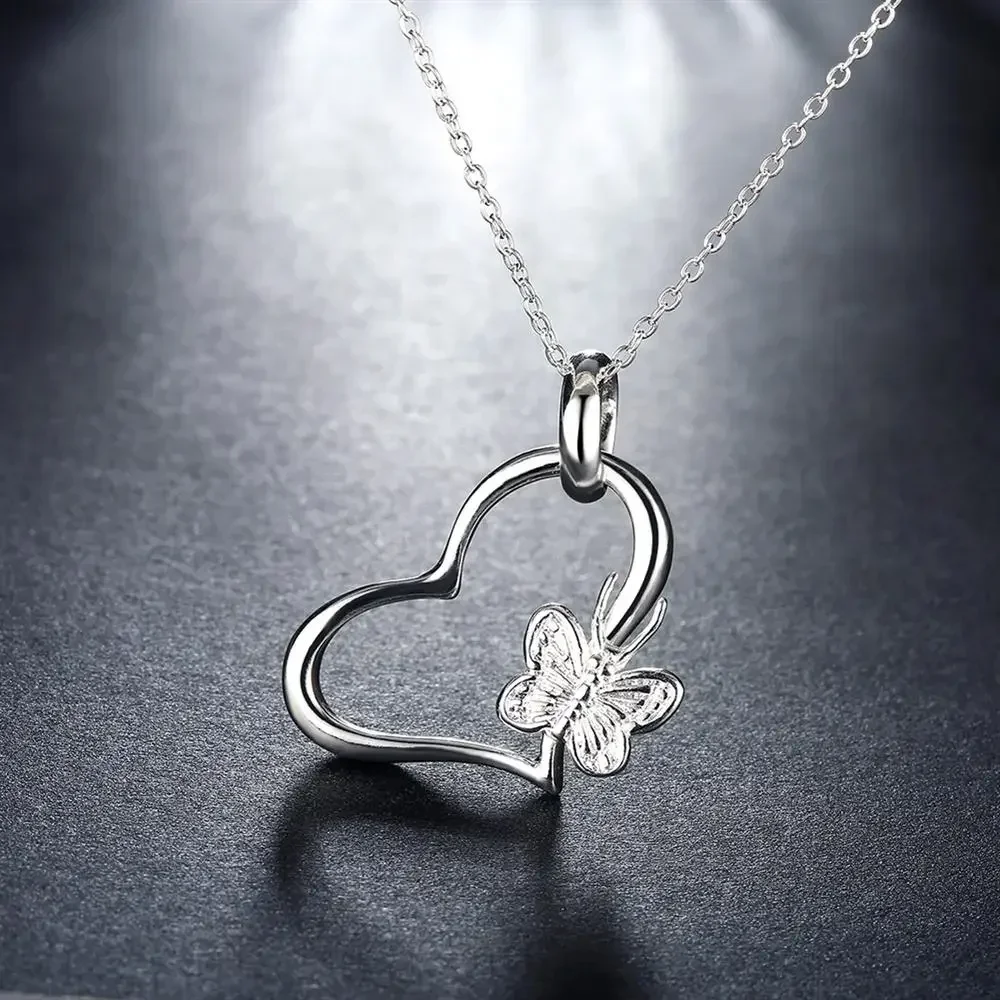 

925 Sterling Silver Heart butterfly Pendant Necklace For Women high quality Popular brands wedding party Jewelry Christmas gifts