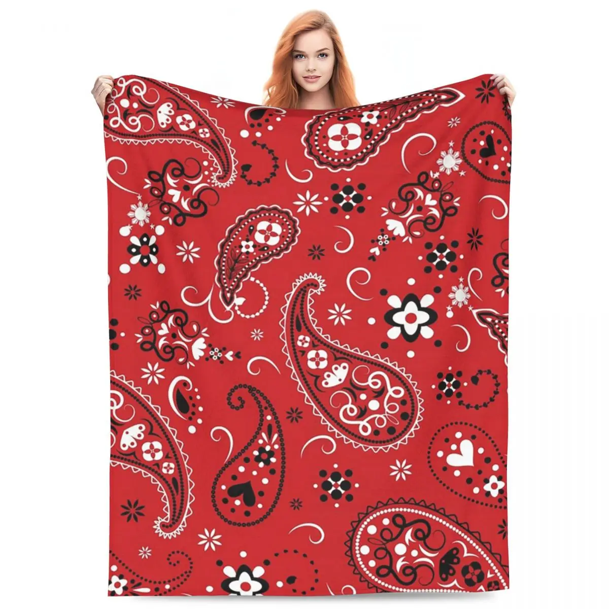 Navy Blue Bandana Pattern Throw Blanket Vintage Paisley Patchwork Floral Motif Print Bohemian Decorative Couch Bed Blanket