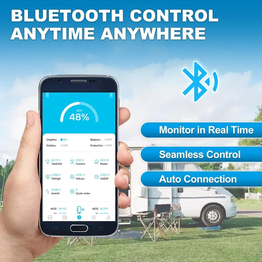 Batteria al litio Bluetooth LiFePO4 12V 100Ah Gruppo 24, BMS 120A integrato, protezione dalle basse temperature Ciclo profondo 500A/3S Picco