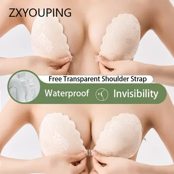 Vrouwen siliconen naadloze beha strapless onzichtbare push-up bh herbruikbare tepelhoes zelfklevende tepeltape accessoires met gesp aan de voorkant