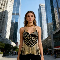 Birthday Party Decoration Long Dress Luxurious Women's Body Jewelry Metal Bra Atmosphere Nightclub Clothing Accessories