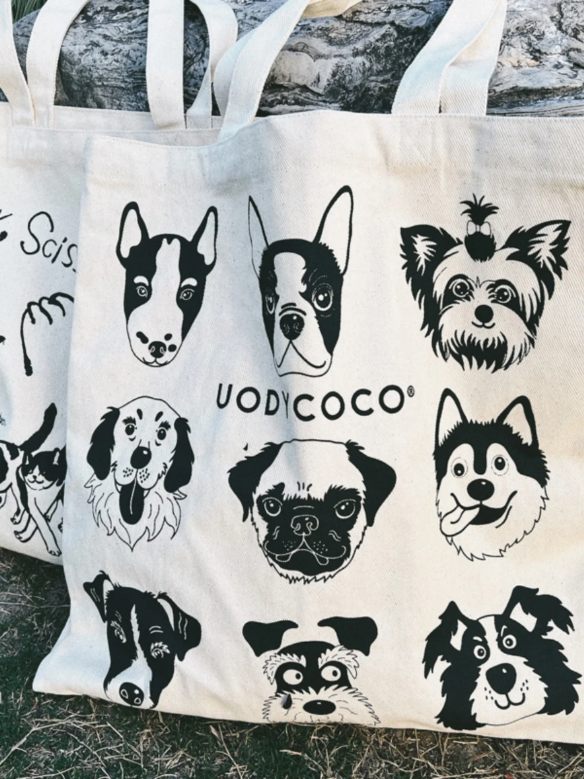 Original Dog Pattern Canvas Bag Large Capacity Casual Shopping Eco-friendly Single Shoulder Bag Versatile for Men And Women