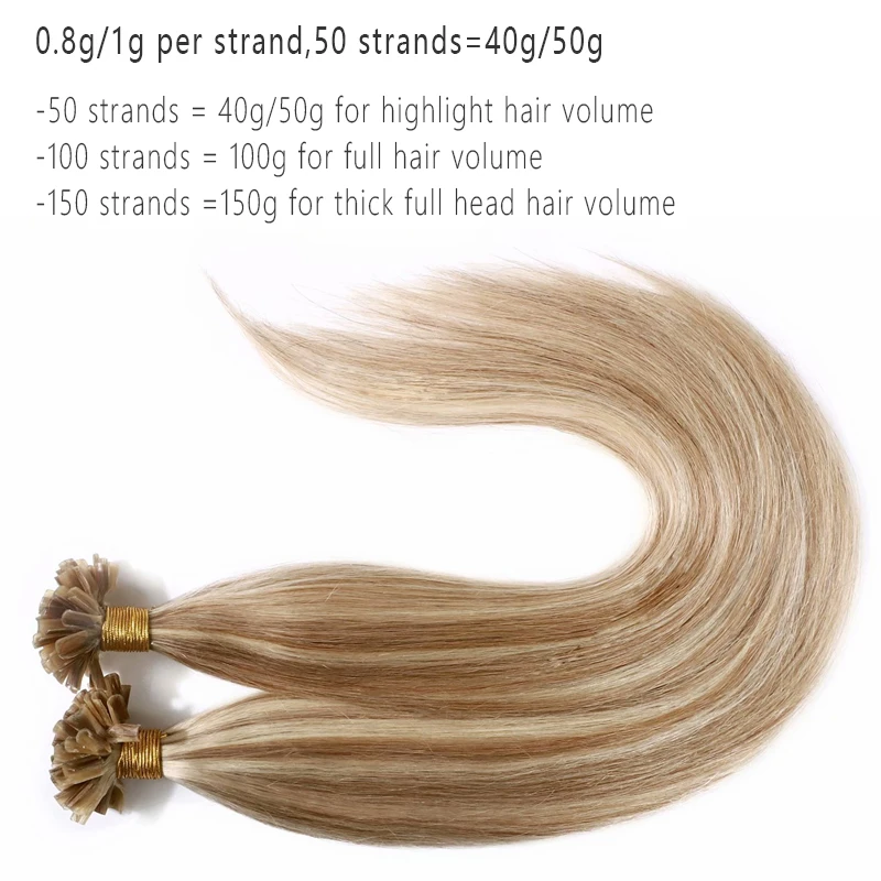 Full U tip Human Hair Extension Remy Natural Straight 40-50g Nail Tip Keratin Capsule Pre Bonded Human Fusion Hair Extensions