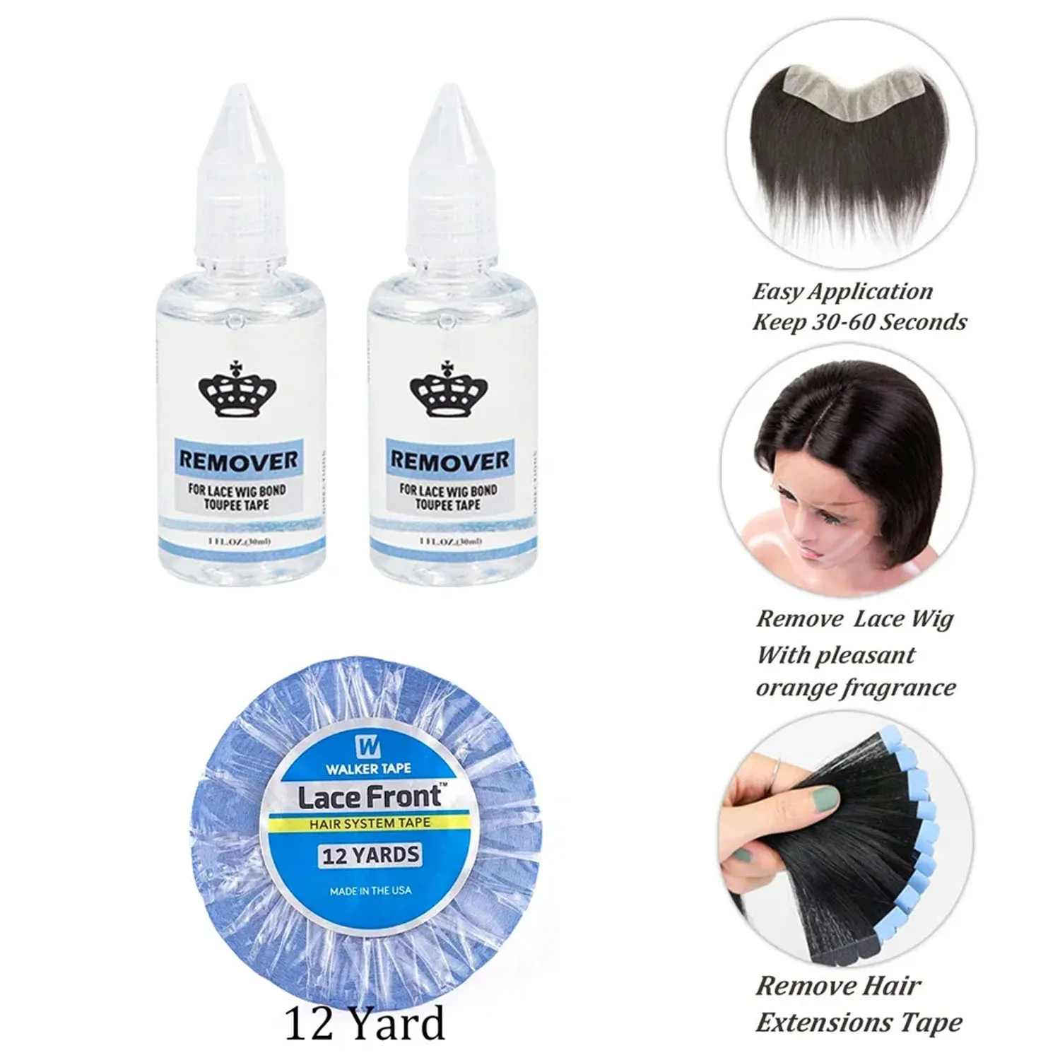 غراء للدانتيل الأمامي 3 ياردات 0.8 سم شريط لاصق مع مزيل لاصق على الوجهين ملحقات شعر مستعار لتطويل الشعر