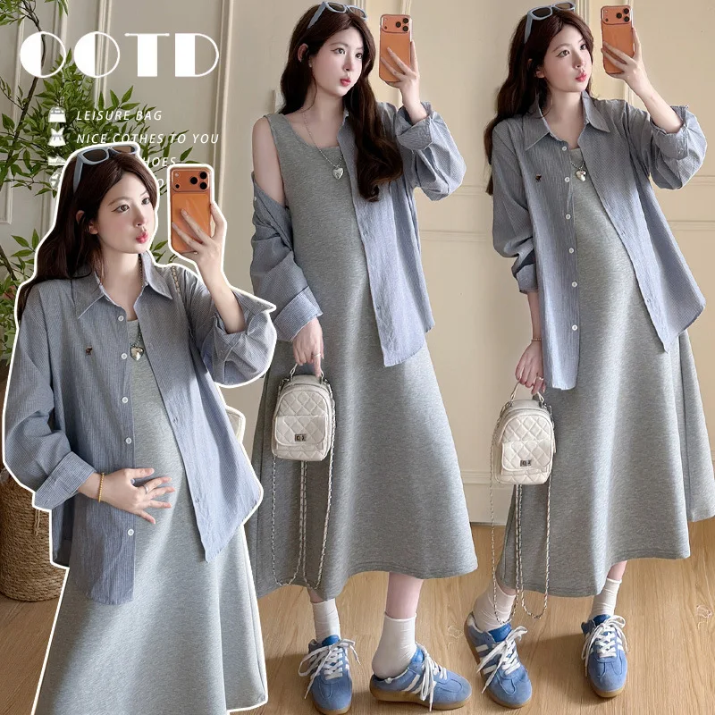 traje-de-maternidad-verano-2026-vestido-gris-sin-mangas-y-camisa-de-manga-larga-a-rayas-para-mujeres-embarazadas-ropa-para-el-dia-a-dia