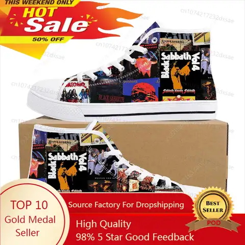 블랙 헤비 메탈 밴드 사바스 하이탑 하이 퀄리티 스니커즈, 십대 여성 캔버스 운동화, 캐주얼 커플 신발, 맞춤 신발