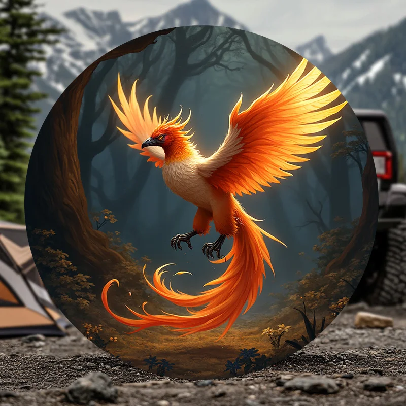 1pc Cool Flame Phoenix Totem Car Spare Tire Cover | Universally Applicable, Protects Against Dust And Sun, Durable For Off-Road